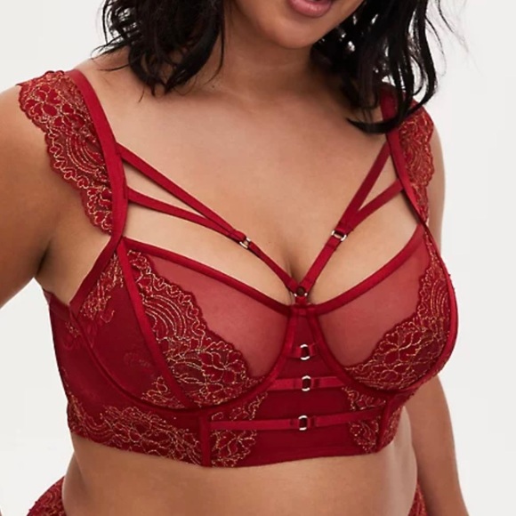 Torrid Women’s Plus Size Red Mesh Lace Bralette & Garter Set Size 1X - Picture 4 of 16